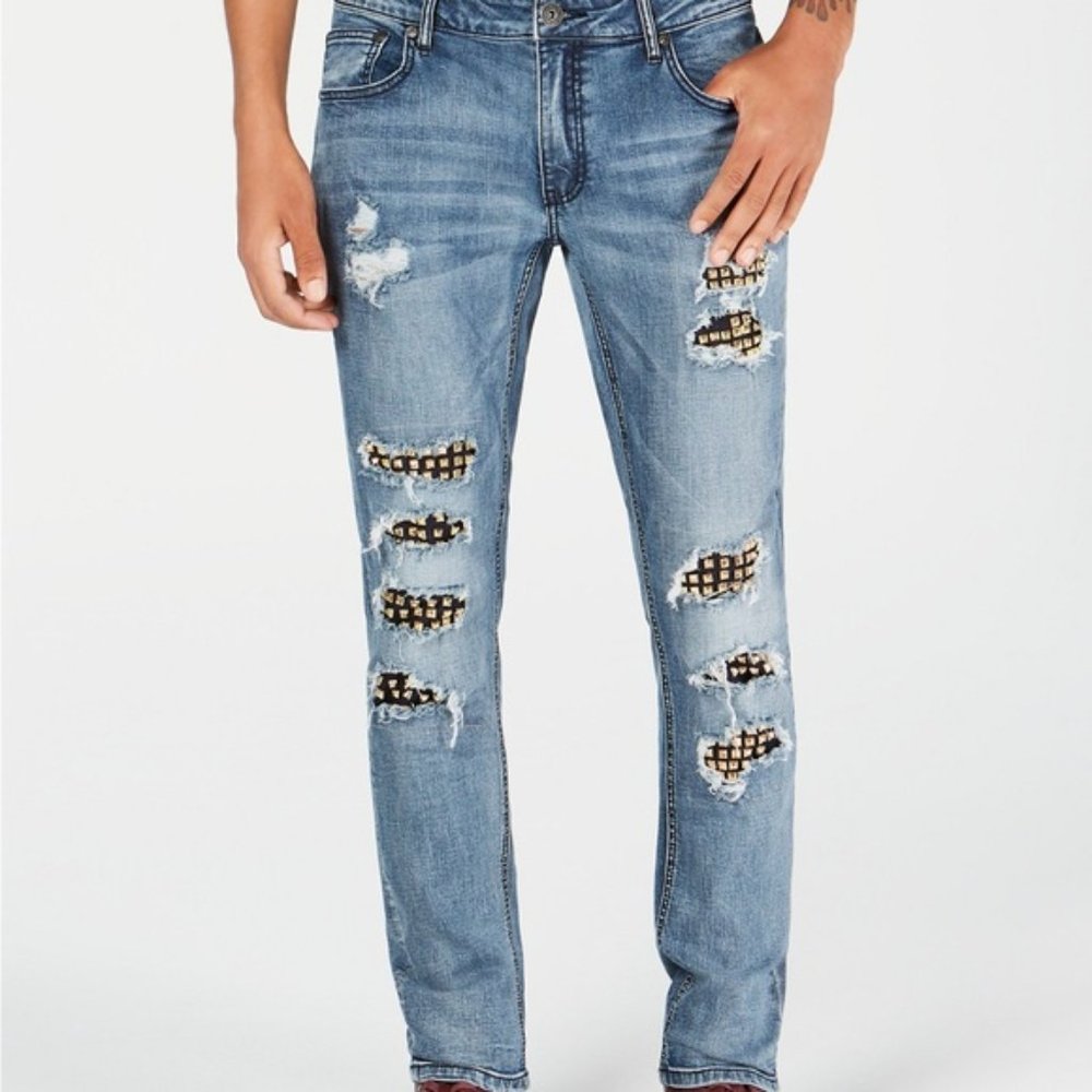 NEW I.N.C. Men's Studded Ripped Skinny Jeans size 33 waist 30 inseam